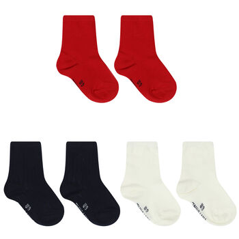 Baby Boys Red, Navy Blue & Ivory Socks (3 Pack)